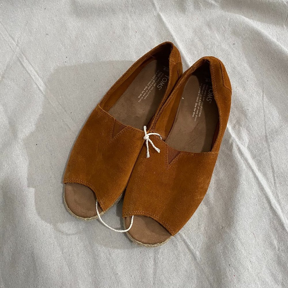 Toms Open Toe Suede Espadrille Flats